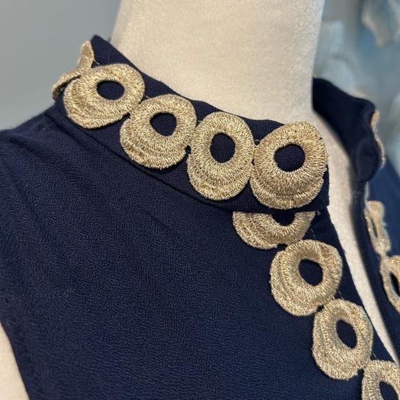 Lilly Pulitzer Jane Shift Dress Sleeveless Navy, Embroidered Gold Zipper Size 0 - Picture 8 of 9